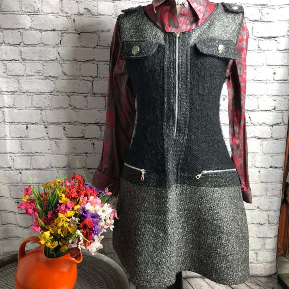 ZONE BLEUE FRANCE | Tweed-Effect, Sleeveless Zipper Shift Dress, S to M